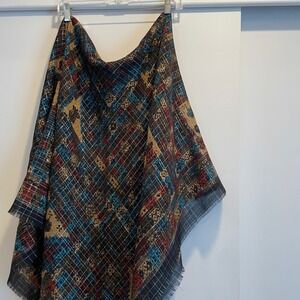 Luxury‎ Geometric Pattern Scarf Shawl Wrap Wool Blend Metallic Threads